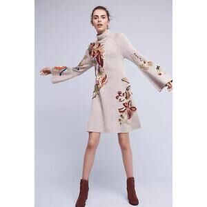 Anthropologie‎ Knitted & Knotted Embroidered Petals Swing Dress Size XXSP